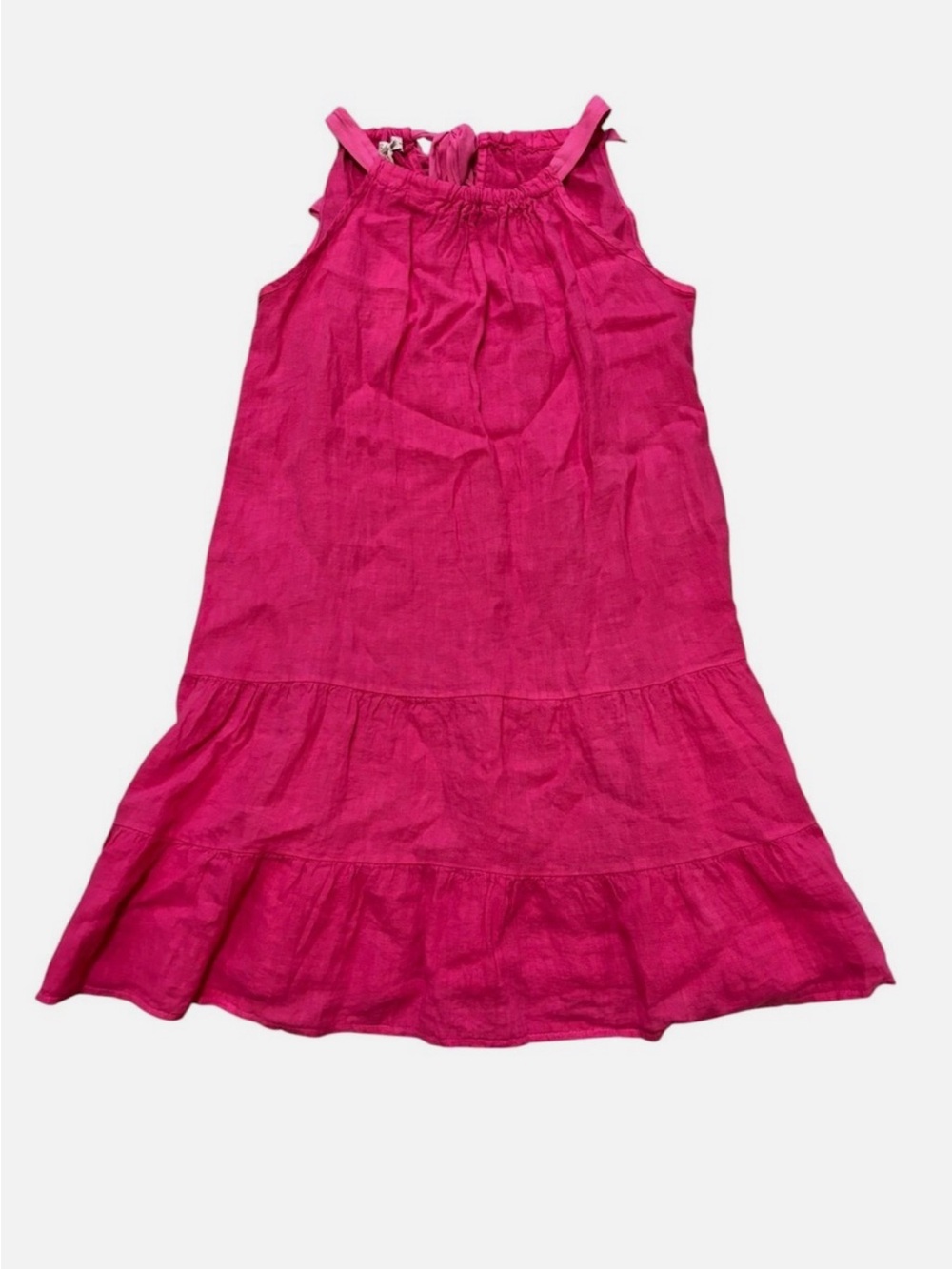 Bellambra Linen Tiered Halter Dress Med Magenta Pink Italian Vacation Resort NEW